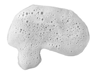 Spilled beer puddle with foam isolated on white background and texture, top view, clipping path
