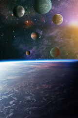 planets, stars and galaxies in outer space showing the beauty of space exploration. Elements...