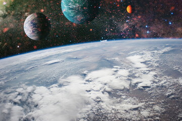 Panorama view universe space shot of milky way galaxy with stars on a night sky background....