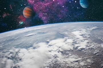 Panorama view universe space shot of milky way galaxy with stars on a night sky background....