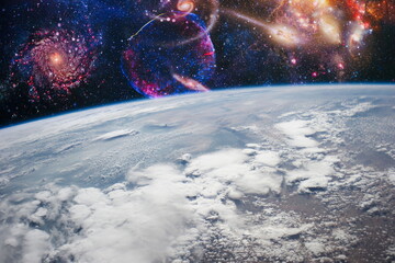 Panorama view universe space shot of milky way galaxy with stars on a night sky background....