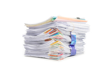 Stack of Documents isolated on white background. Documents pile.