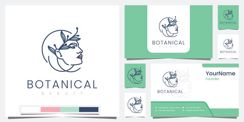 Fototapeta premium set logo botanical nature with girl beautiful line art concept logo design inspiration