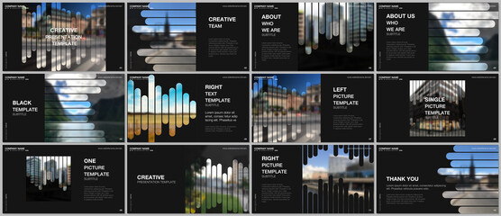 Presentation vector templates, multipurpose template for presentation slide, flyer, brochure cover, infographic report. Background template with lines, photo place for business design. Minimal style.
