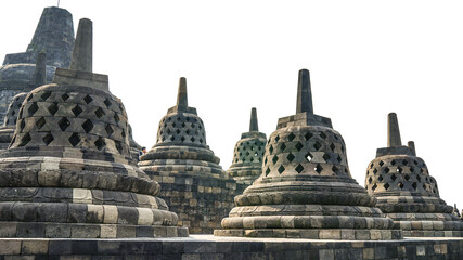Borobudur Temple in Indonesia, South East Asia, UNESCO World Heritage Site, blue sky and sunny warm weather in summer, best season to visit Indonesia, sightseeing tour