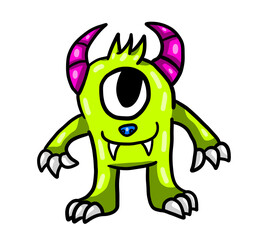 Adorable Stylized Fluffy One Eyed Green Monster
