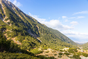Beautiful authentic rocky landscape of the Pyrenees. Bulgaria. Natural mountain landscape as background.