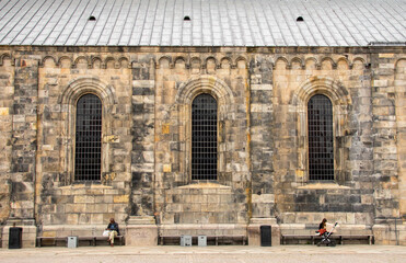 Southern wall of Lunds Domkyrka, the main church of Lund, Skåne, built in the 12th century. 