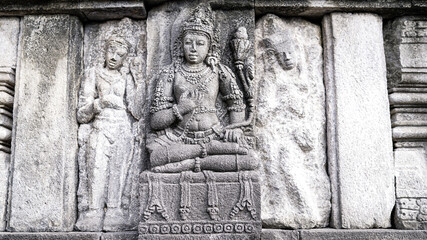 Old stone carving at Prambanan Temple, UNESCO World Site Heritage