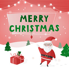 Merry Christmas colorful poster, greeting card. Vector illustration with Santa Claus.