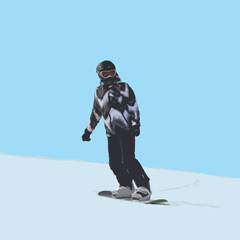 Fototapeta na wymiar The girl the snowboarder, the drawing