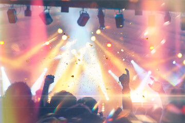 Front view of a concert stage shot in the middle of a music festival.
