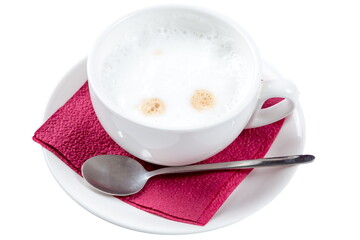 Coffee with cream from a coffee machine. Isolated on white.