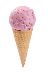 A scoop of popsicles in a waffle cone. White background.