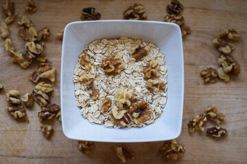 bowl of oatmeal with walnuts
