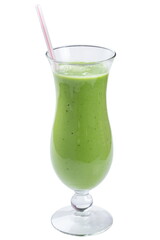 Fresh kiwi smoothie. tall glass beaker with a straw.