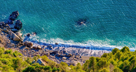 Panorama on Puntacorvo beach from Montemarcello gulf of La Spezia Liguria Italy
