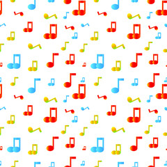 Seamless vector pattern, multicolored musical notes on a white background. 3d design illustration, eps 10.