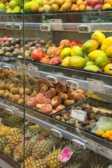 Fruits displayed in a supermarket show window