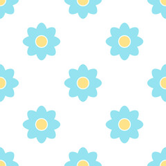 Blue flowers on white background. Vector simple seamless pattern