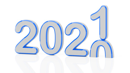 2021 New year change,  2021 start 2020 end, 3d letter on isolated against white background. 3d illustration