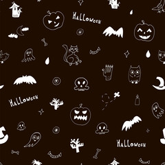 Halloween hand drawn vector line doodle seamless pattern