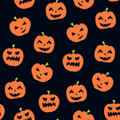 Halloween hand drawn pumpkin vector doodle seamless pattern