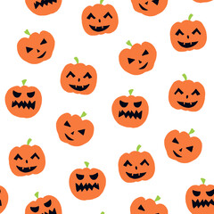 Halloween hand drawn pumpkin vector doodle seamless pattern