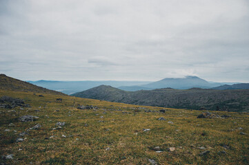 Mountain landscape in the Northern Urals with a view of Kosvinsky Kamen 