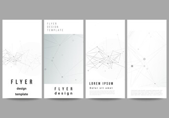 Vector layout of flyer, banner design templates for website advertising design, vertical flyer design, website decoration. Gray technology background with connecting lines and dots. Network concept.
