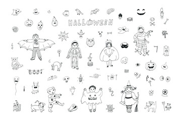 Obraz premium Halloween hand drawn vector doodle illustrations set