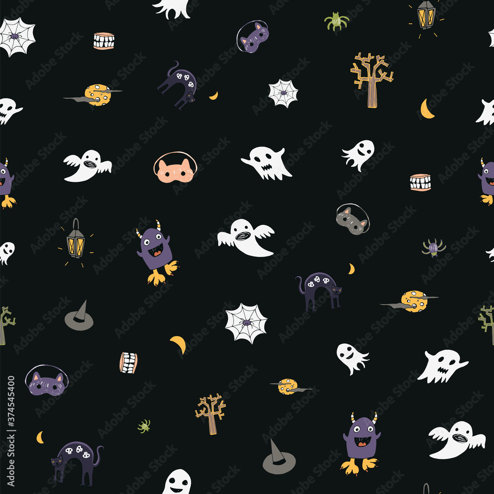 Canvas Prints Halloween objects hand drawn vector doodle seamless pattern