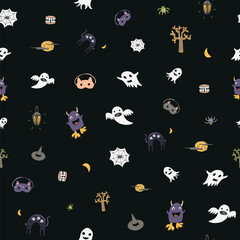 Halloween objects hand drawn vector doodle seamless pattern