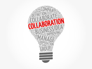 COLLABORATION light bulb word cloud collage, business concept background