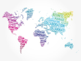 Fototapeta premium COLLABORATION word cloud in shape of world map, business concept background