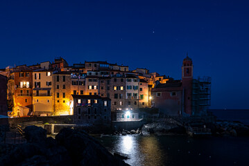 Night scene of Tellaro village in Liguria