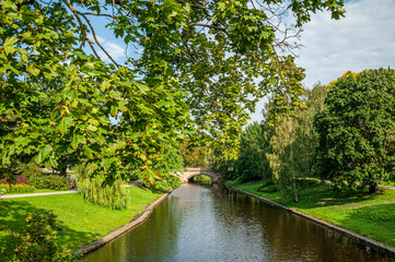 Beautiful park with a canal in the center of the City of Riga, Latvia