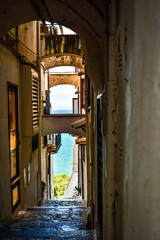 view of a suggestive alley in the historic center of Sperlonga, Latina. Italy