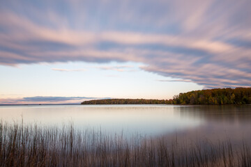 Fototapeta na wymiar Long exposure lake clouds