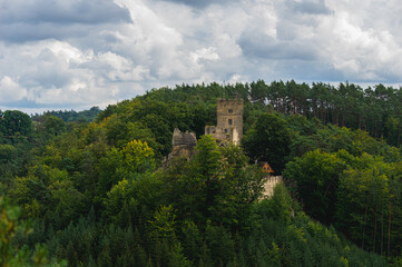 Fototapeta na wymiar View on the keep of historical ruin of castle Helfenburk u Usteka