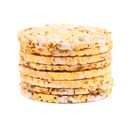 Crispbread with chia seeds and oregano, isolated on white background. Millet chips. Dietary food with low calories.