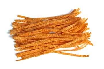 Fish processing products for snacks are placed on white floors.