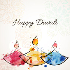 Happy Diwali festive background with stylized oil lamps made from paper. Happy Diwali Card. Vector illustration - 374549411