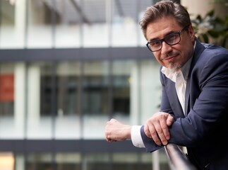 Portrait of elegant mature white man wearing glasses.