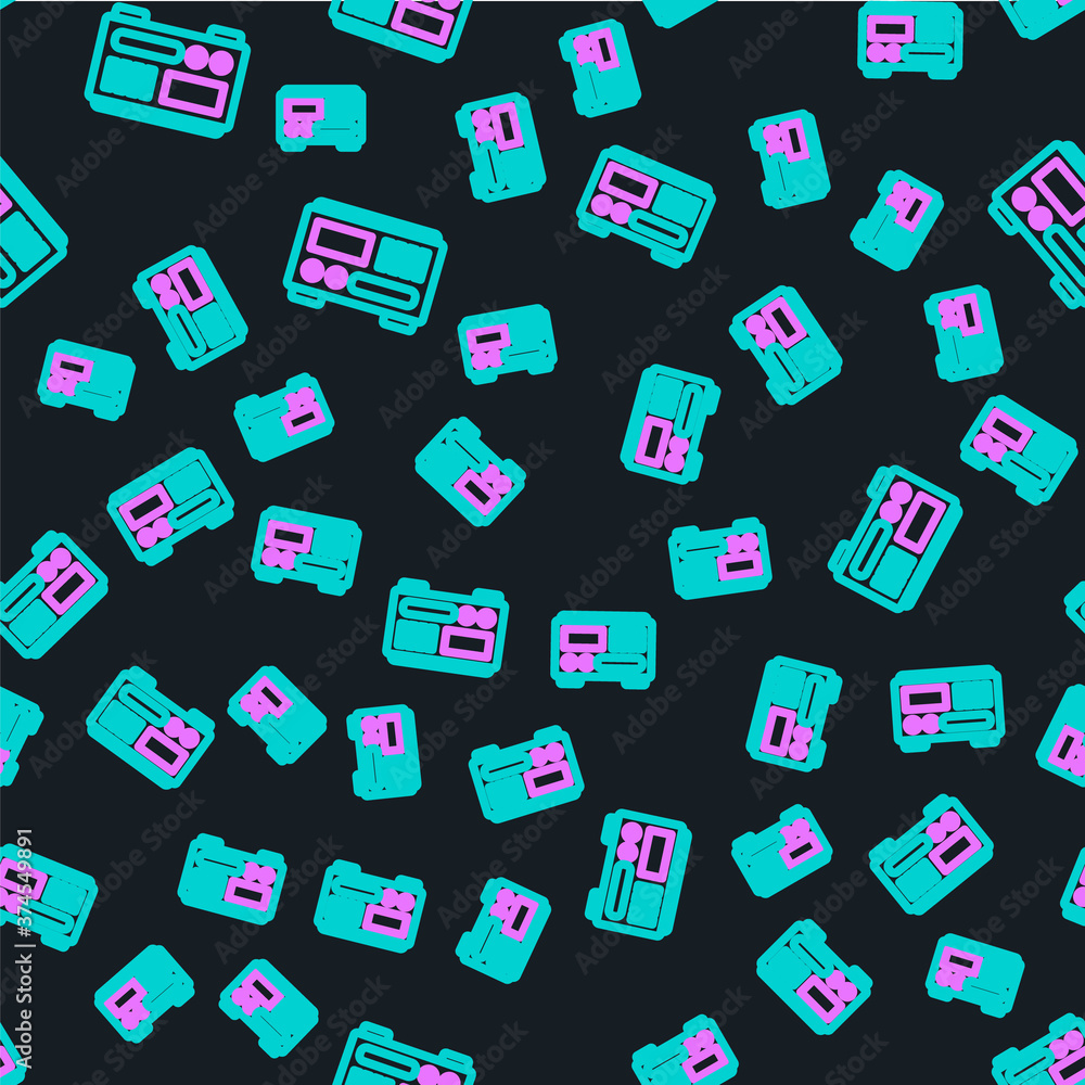 Poster line electrical measuring instruments icon isolated seamless pattern on black background. analog dev