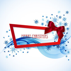 Merry Christmas banner. Christmas festive background with Christmas ornaments, red bow and fir twigs. Vector illustration - 374550041