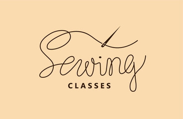 Sewing classes handwritten lettering. Vector design for banner, poster, website
