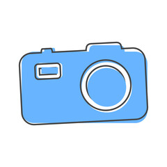 Vector illustration of a digital camera. Retro camera cartoon style on white isolated background.