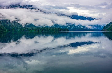 Fototapeta na wymiar Low Clouds over Crescent Lake