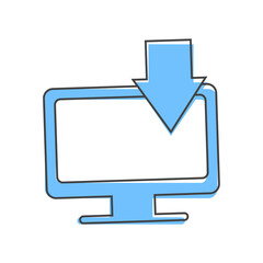 Vector illustration of a modern computer monitor with arrow. Monitor cartoon style on white isolated background.